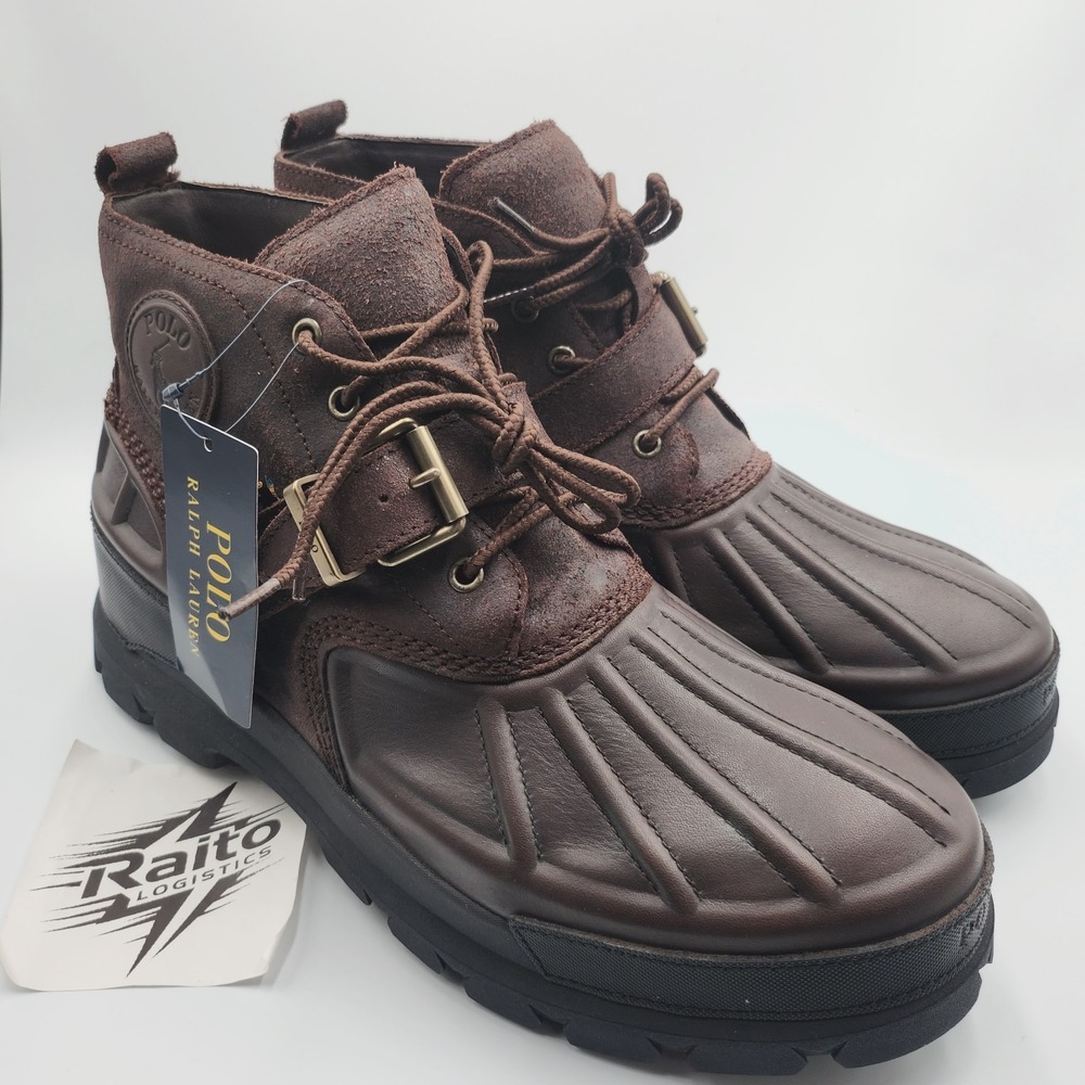 Men Size 11.5 Polo Ralph Lauren Duck Boots Oslo High Leather Brown 812845450-001